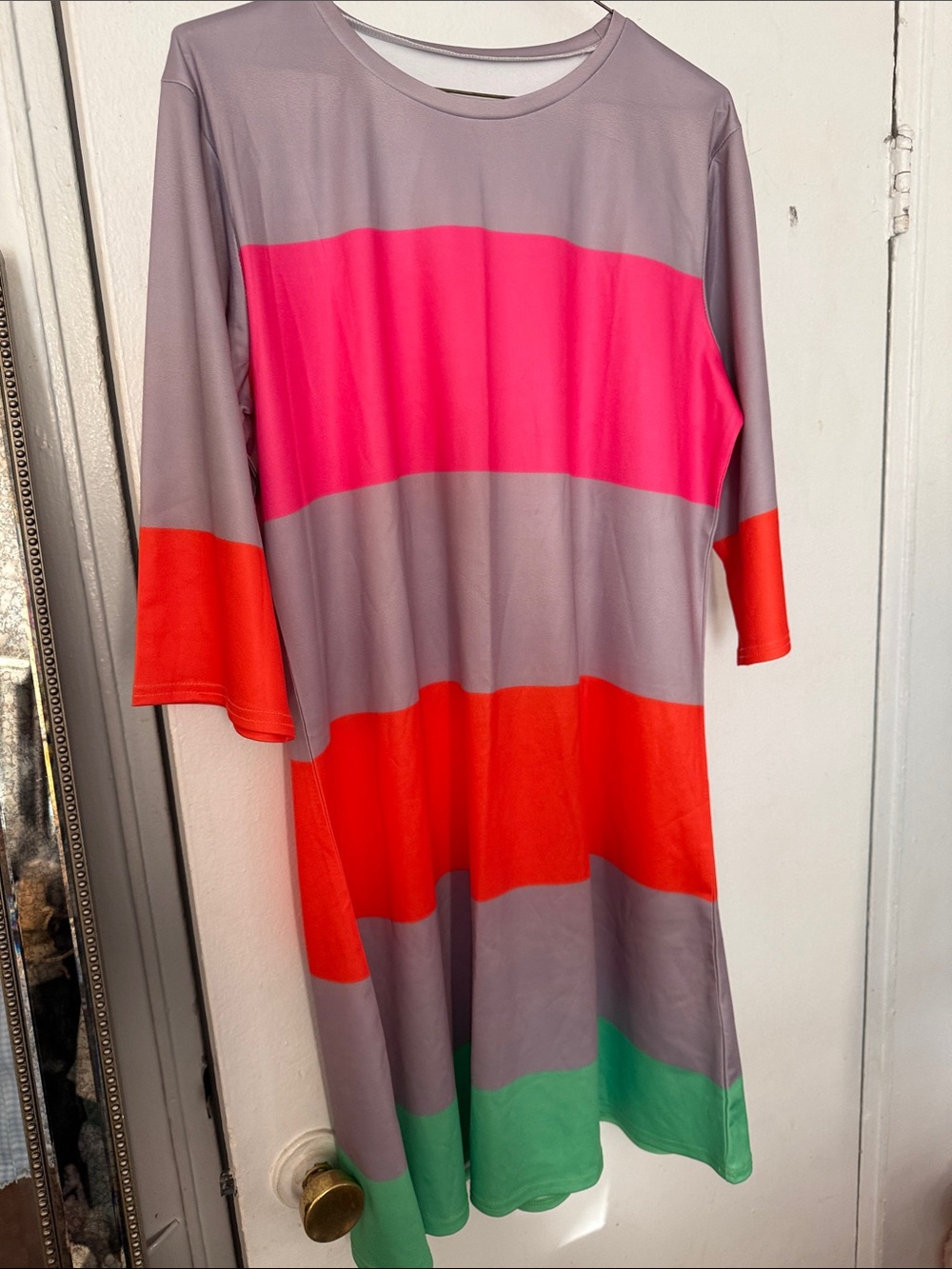 Colorblock Midi Dress in Gray, Hot Pink, Orange & Green